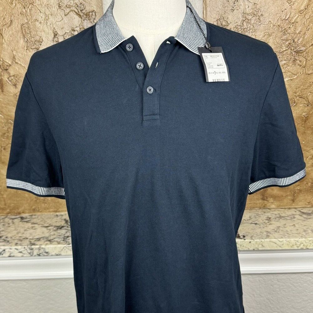 Mavi Polo Men's Large Slim Fit Blue Contrasting Striped Trim Short‎ Sleeve NWT